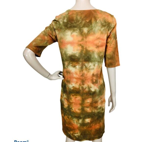 Soft Surroundings Half Sleeve Brown Orange Tie Dye Slits Tunic Dress Size XS - Picture 5 of 9